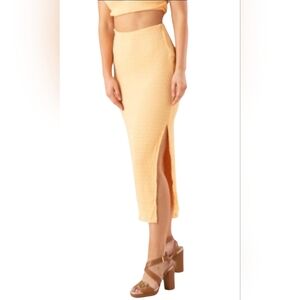 Something New Orange Stretch Ruched Side Slit Midi Skirt XL